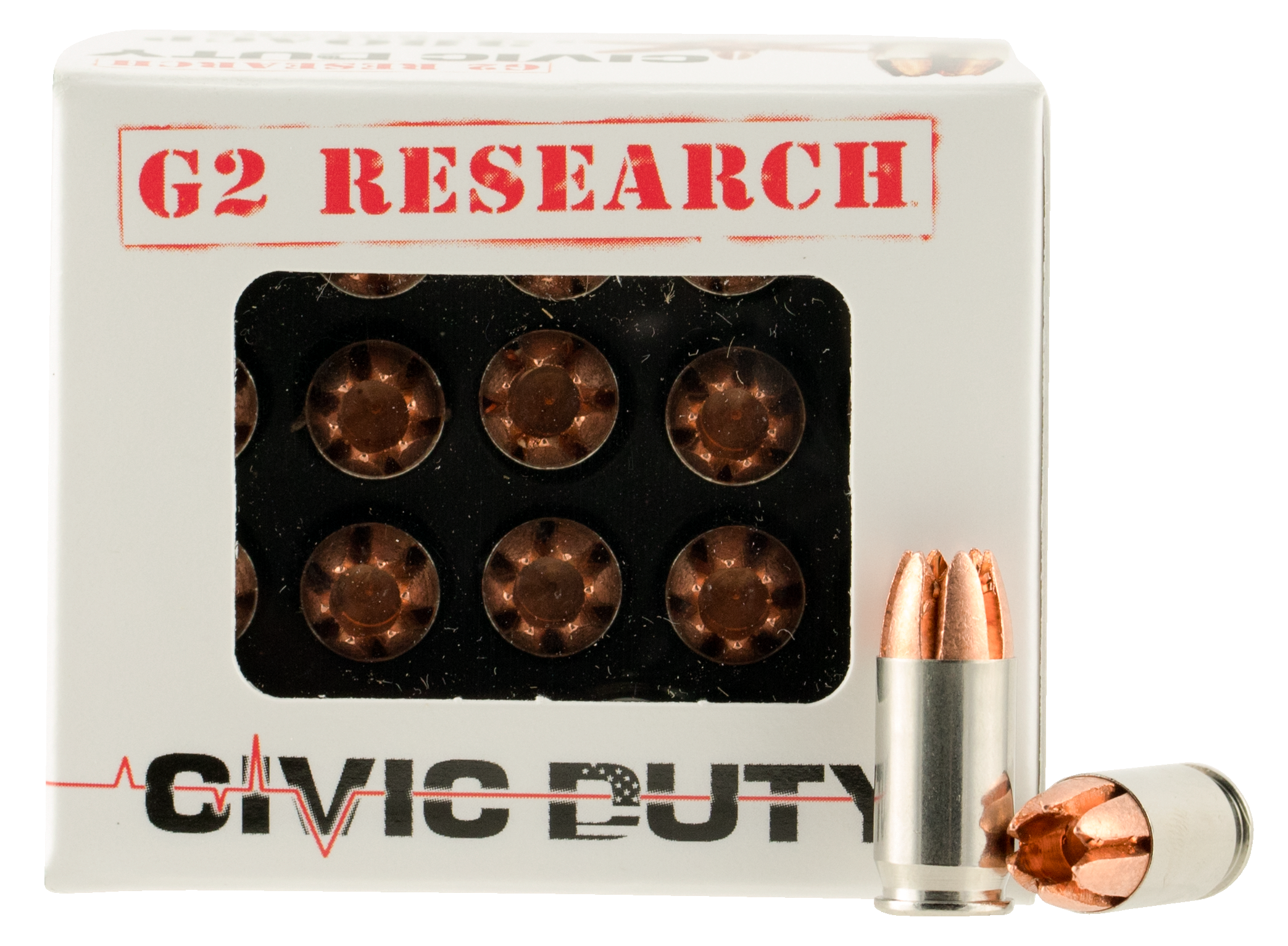 G2 Research Civic Duty 380 ACP 64 Grain Copper Expansion Projectile G00621 (Box)