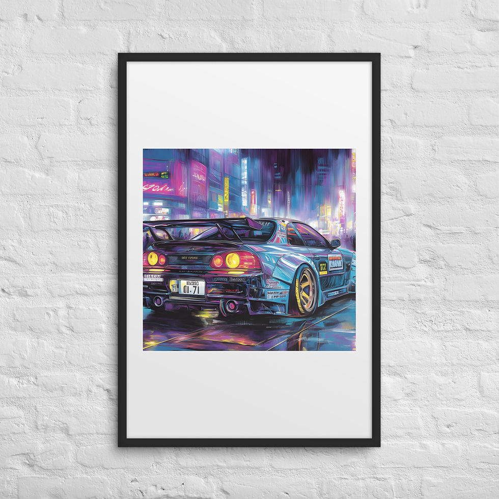 Thumbnail: Framed High-Performance Tuner Car in Neon City Lights