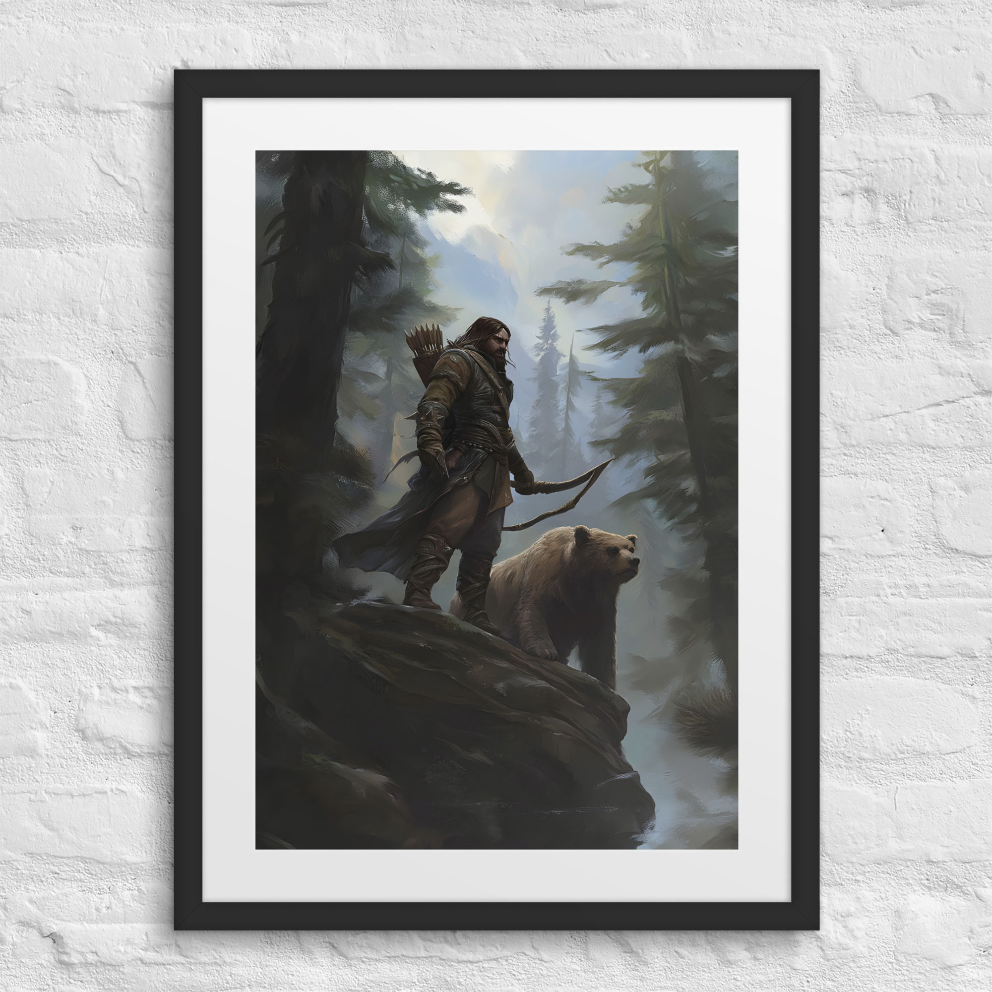 Lone Hunter and Beast Framed Print – Mystical Wilderness Warrior