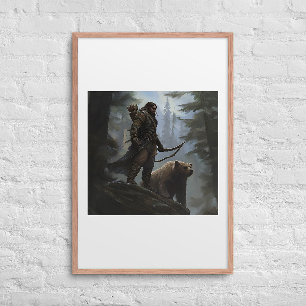 Thumbnail: Lone Hunter and Beast Framed Print – Mystical Wilderness Warrior
