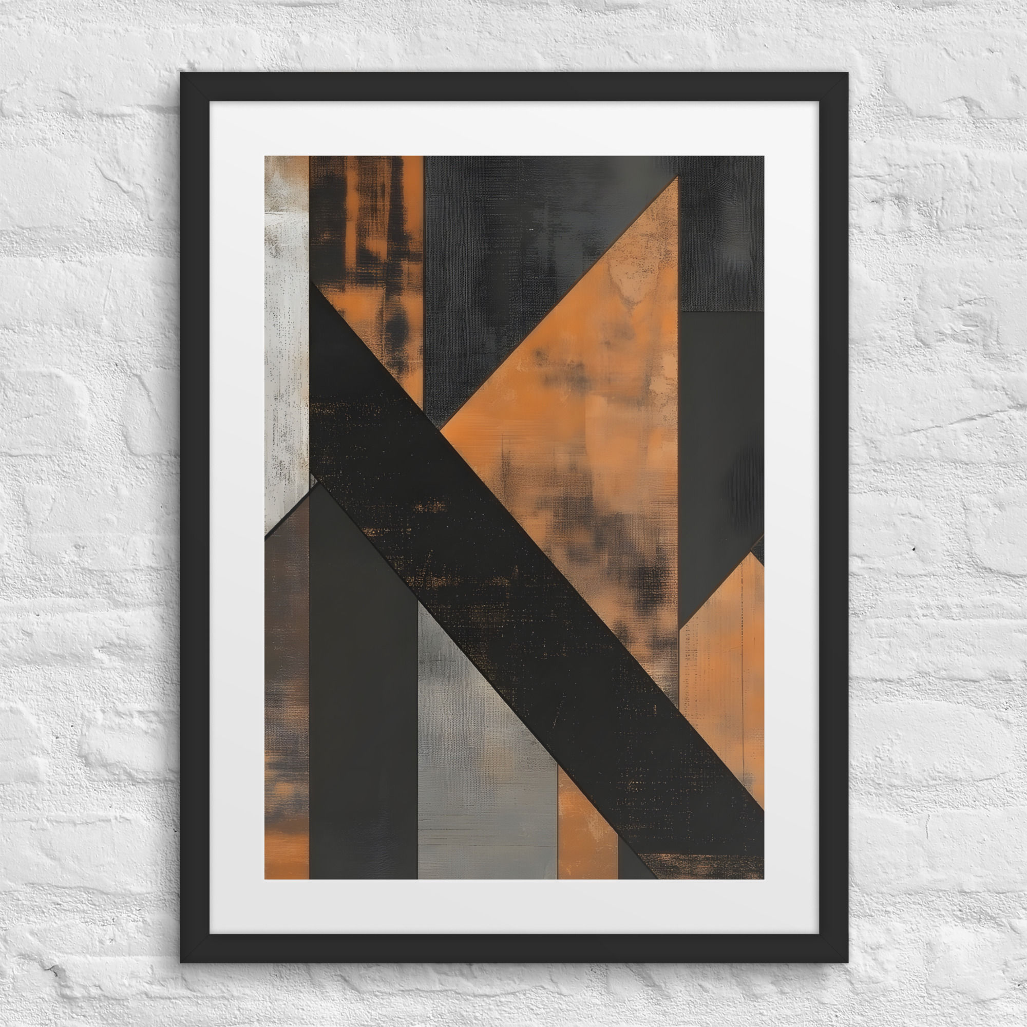 Framed Vertical Abstract Art with Matte (3 of 3) – Industrial Geometric Design