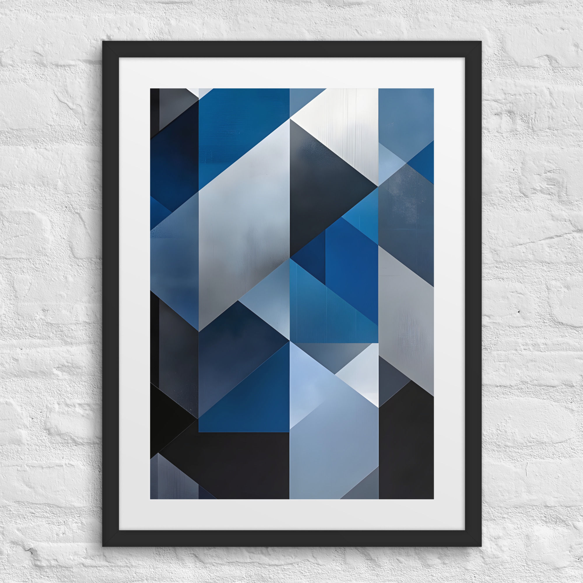 Framed Vertical Abstract Art with Matte (2 of 3) – Blue Geometric Design