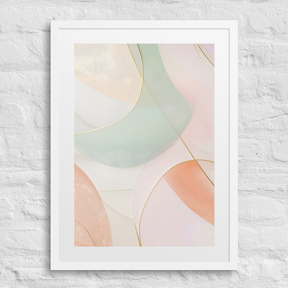 Thumbnail: Framed Vertical Abstract Art with Matte (1 of 3) – Pastel Design & Gold Accents
