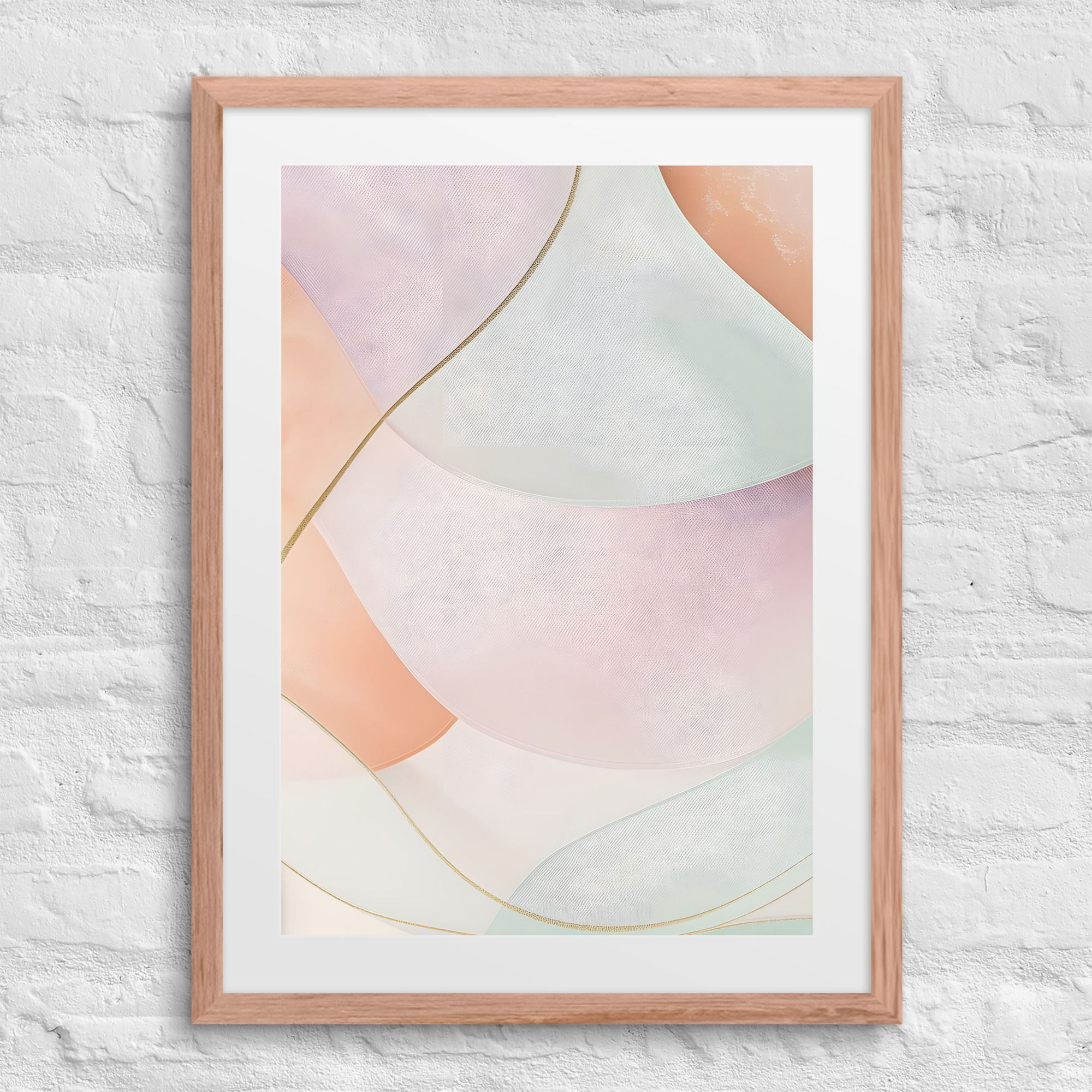 Framed Vertical Abstract Art with Matte (2 of 3) – Pastel Design & Gold Accents