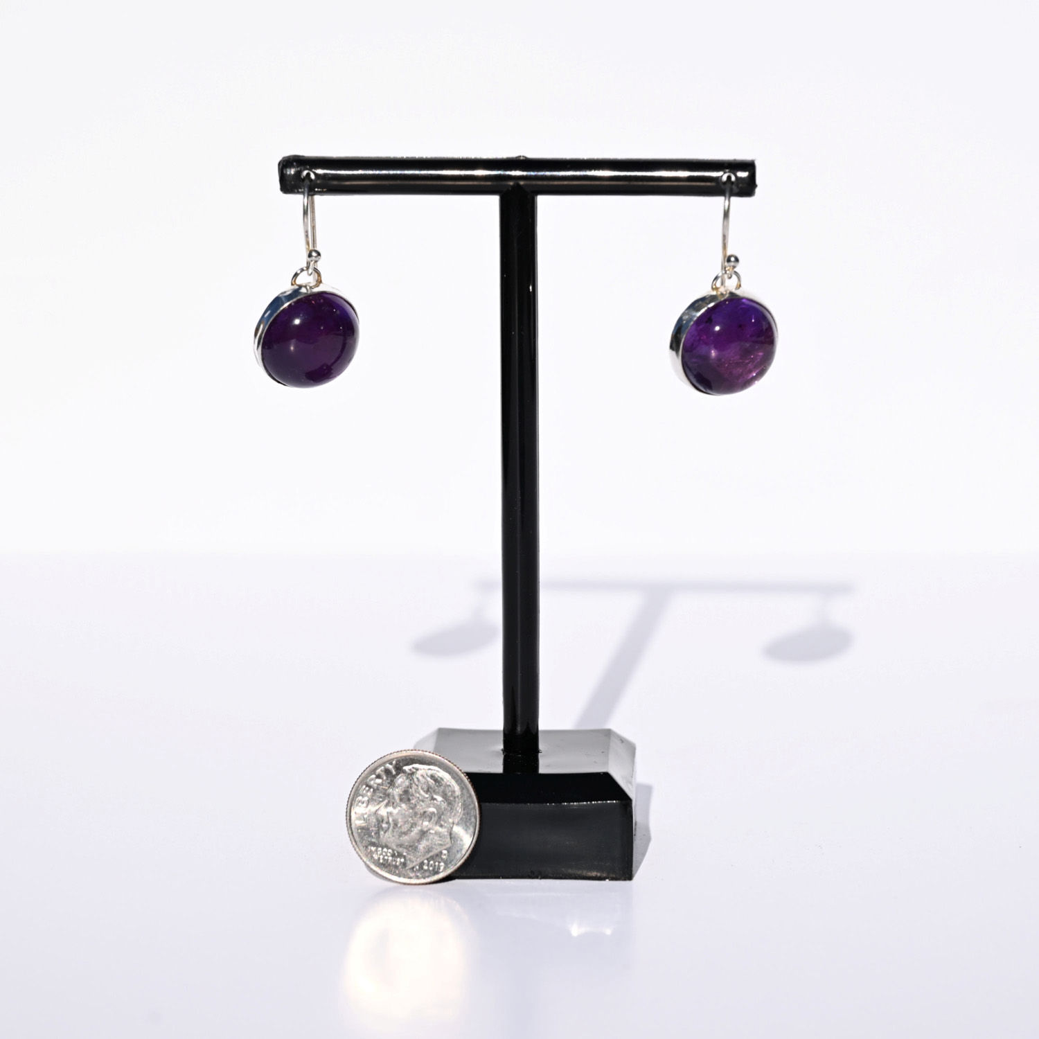 Round Amethyst Sterling Silver Earrings