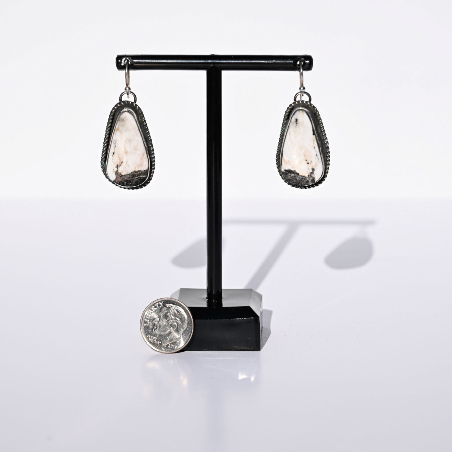 White Buffalo Long Turquoise Sterling Silver Earrings