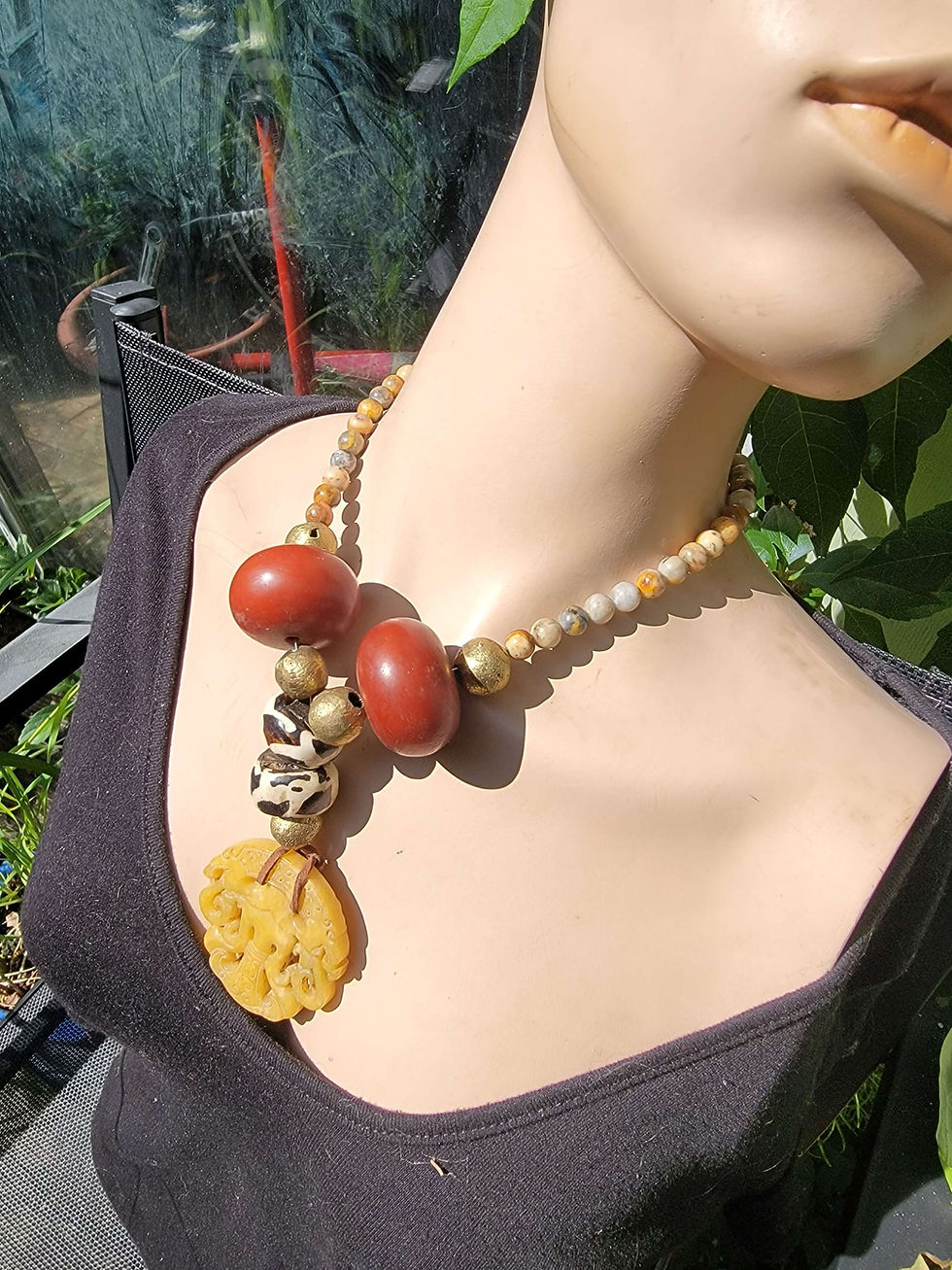 Thumbnail: Jade and Amber Pendant Necklace