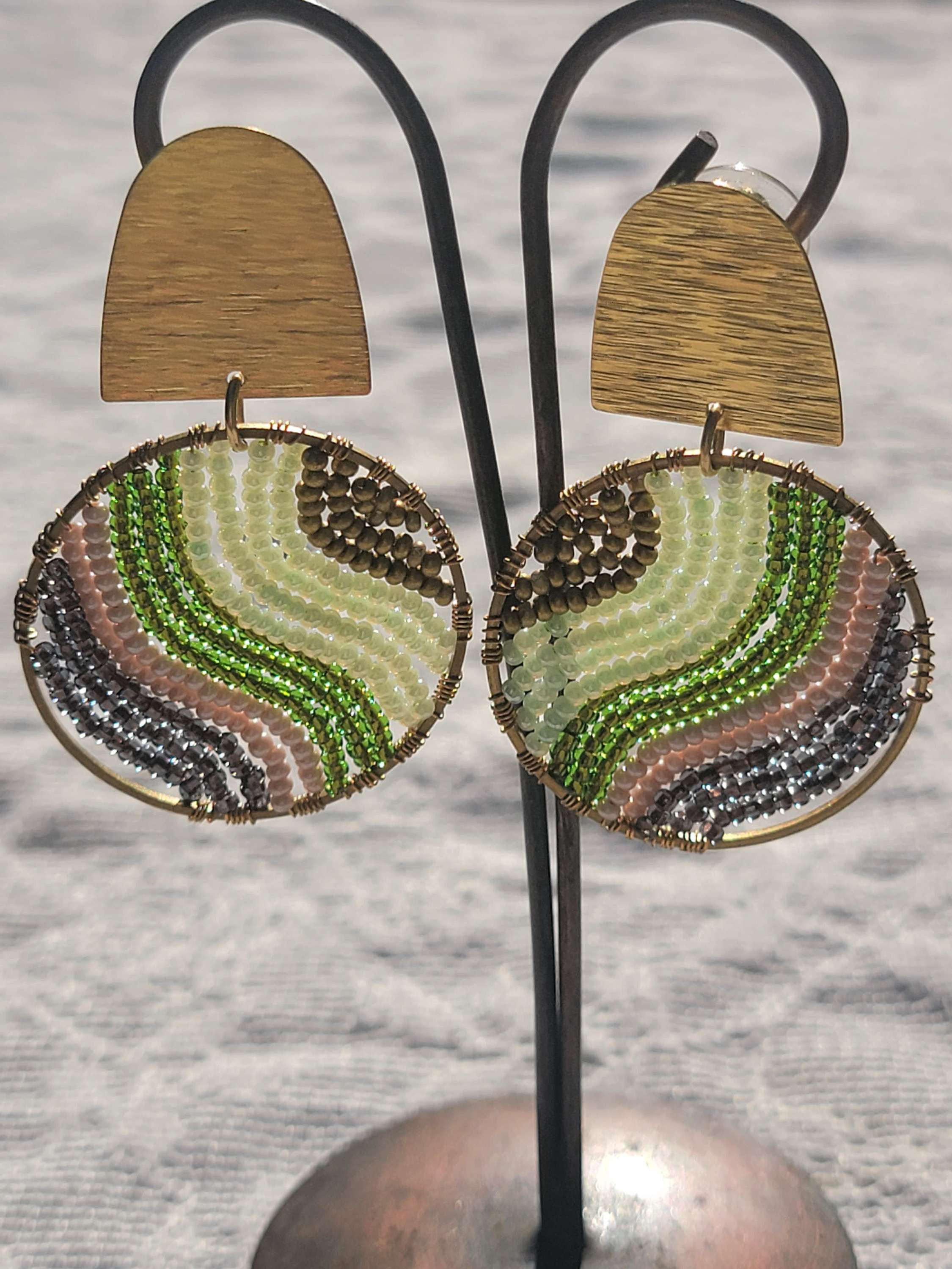 Wood Fern Beaded Post Earrings