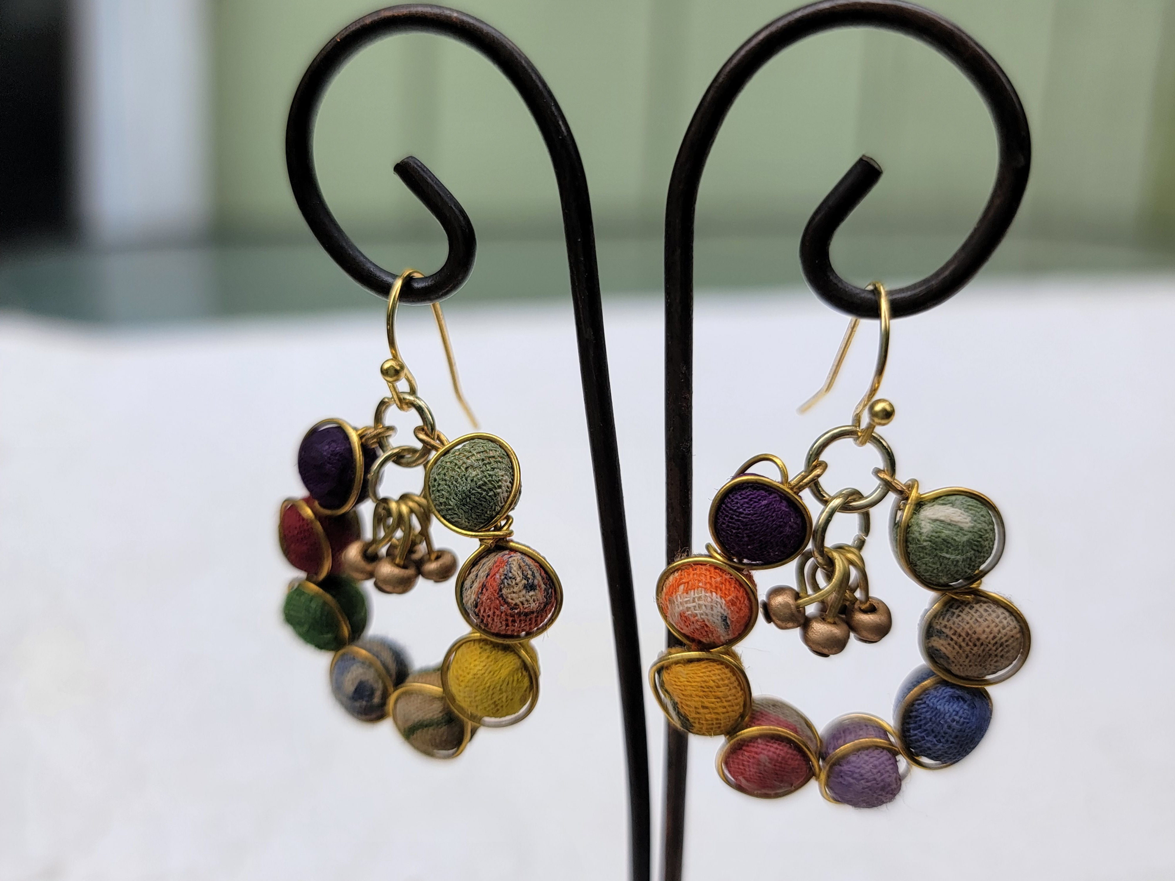 Brass and Fabric Earrings