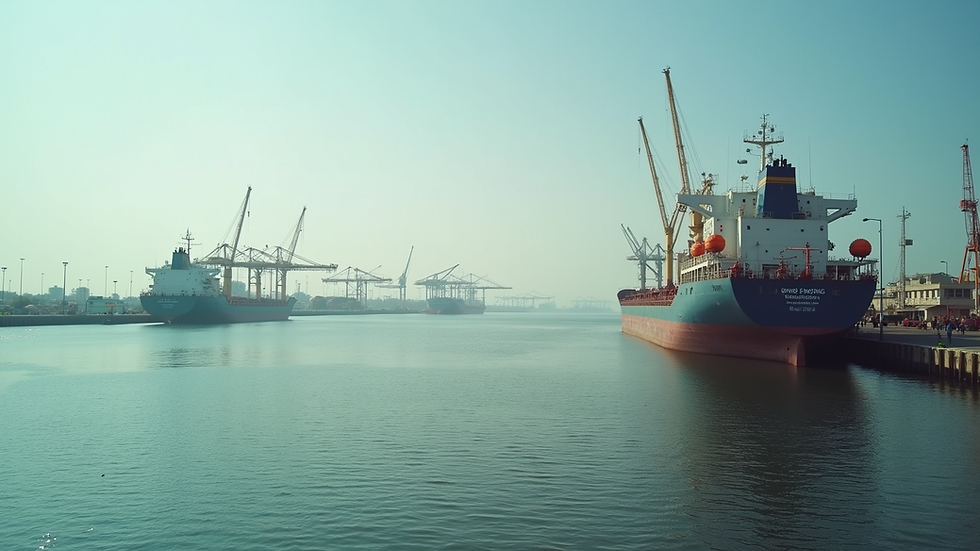 Eye-level view of a modern Angolan port with cargo ships