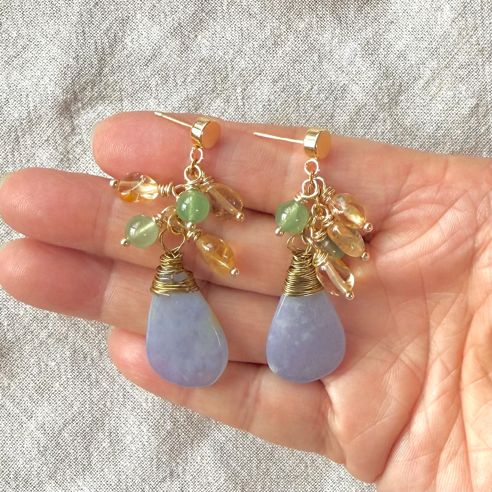 Lavender Agate Drops on Hand - trailing stones series.