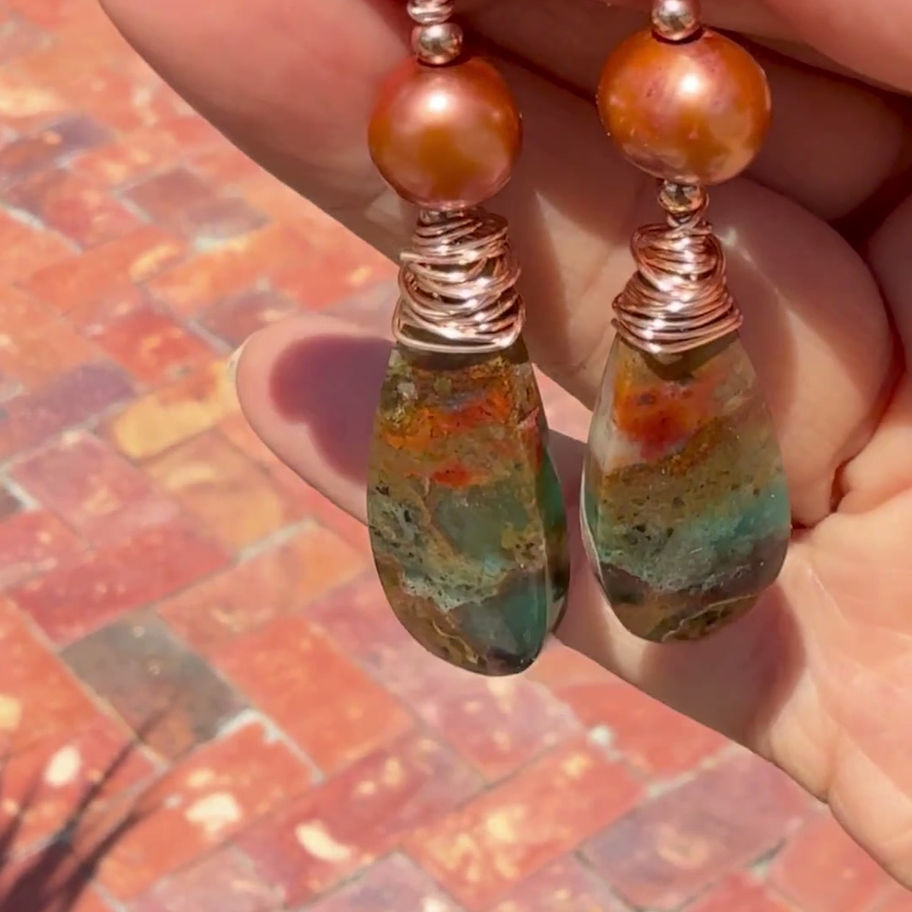 Maligano Mosaic Jasper Drop Earrings with Copper Pearl video.