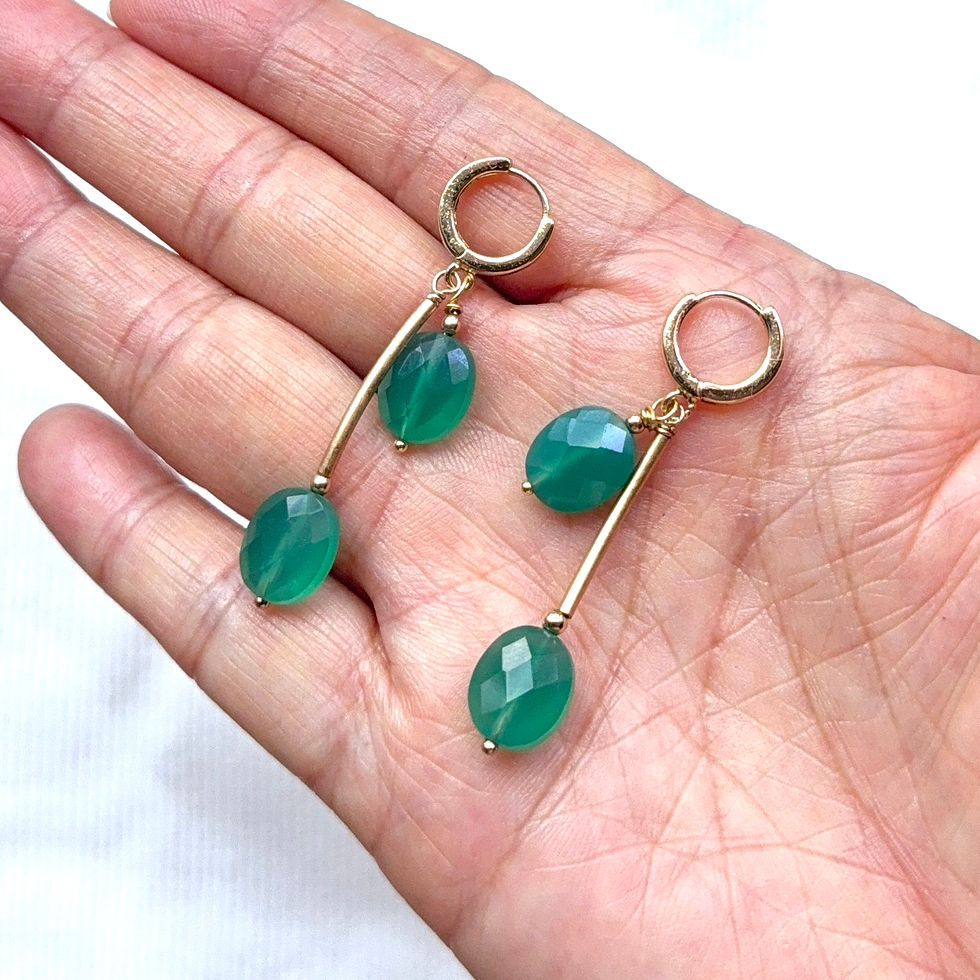 Green Onyx Gold Earrings on hand for scale.