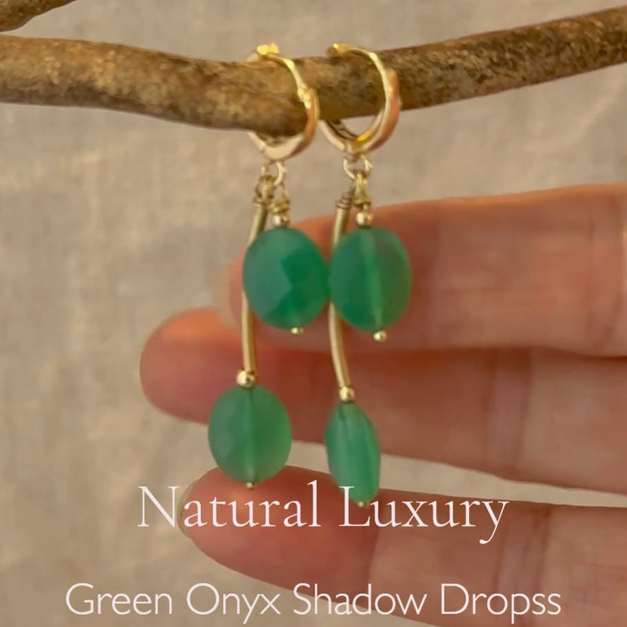 Green Onyx Gold Earrings on branch video