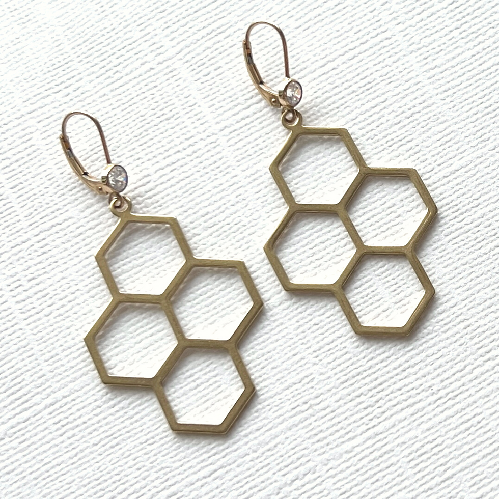 Honeycomb Brass Earrings on texture board.