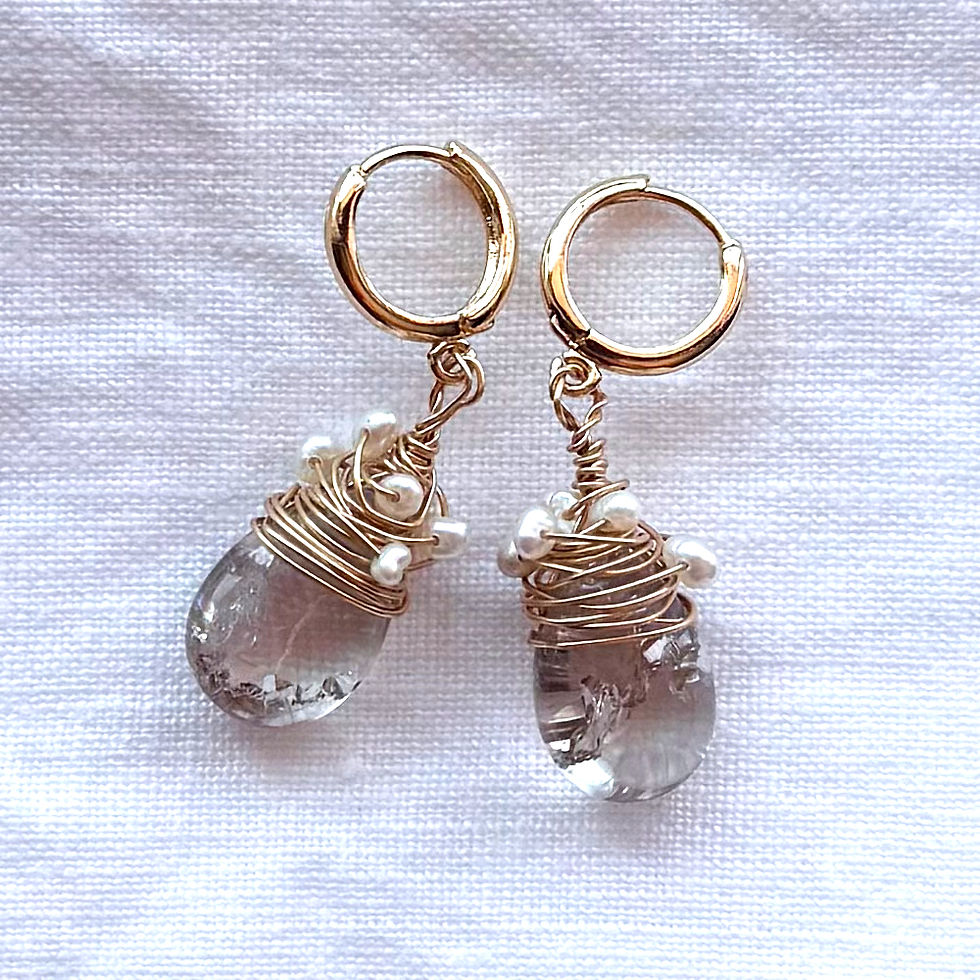 Artisan Rutilated Quartz & Pearl Drop Earrings | Natural Luxury
