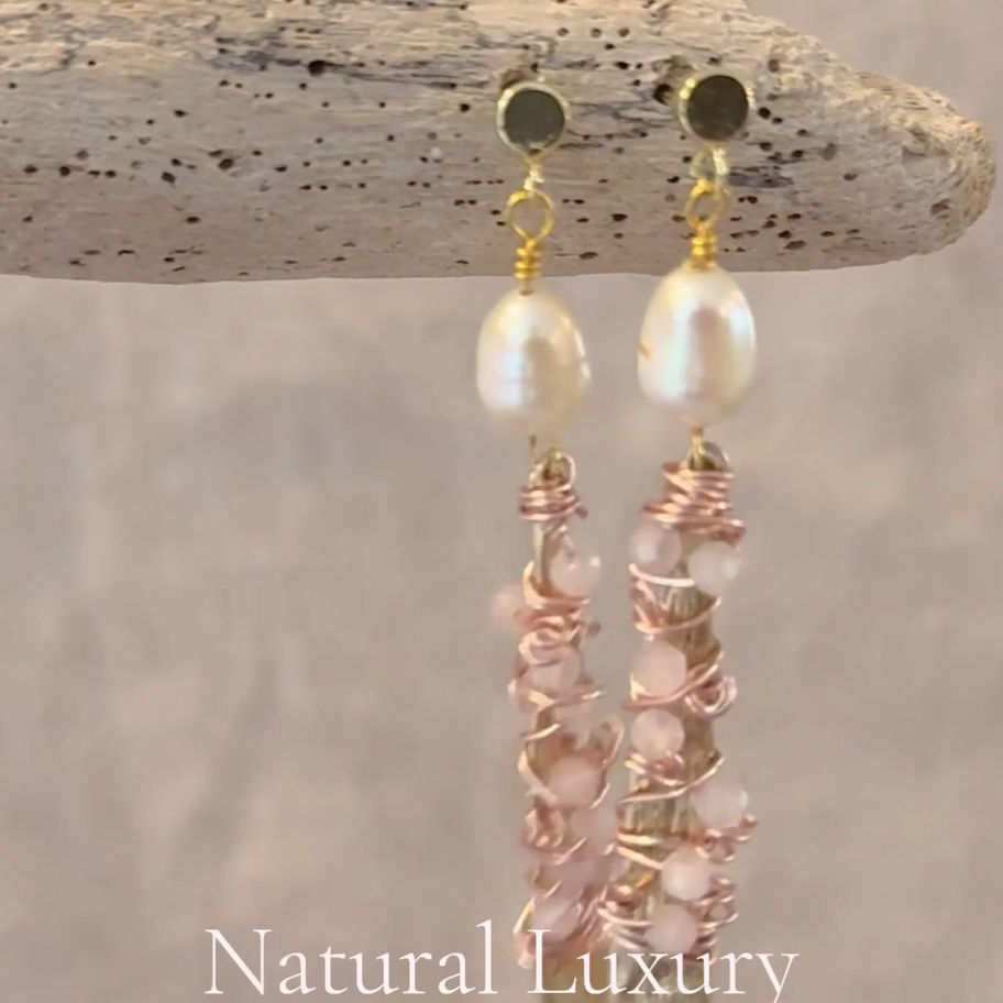 Pearl and Rose Quartz Drop Earrings in video.