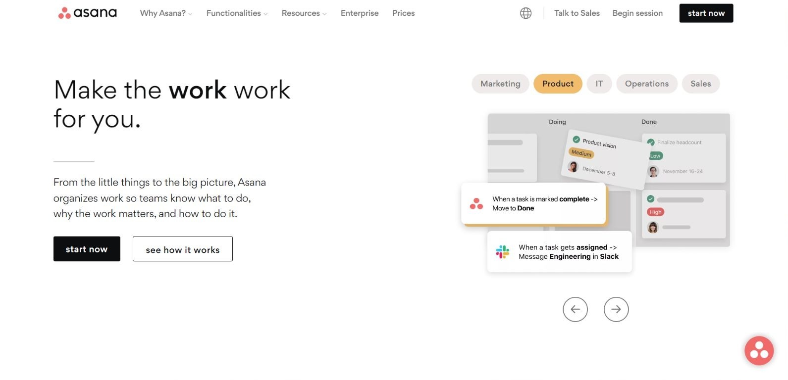 Project management website Asana