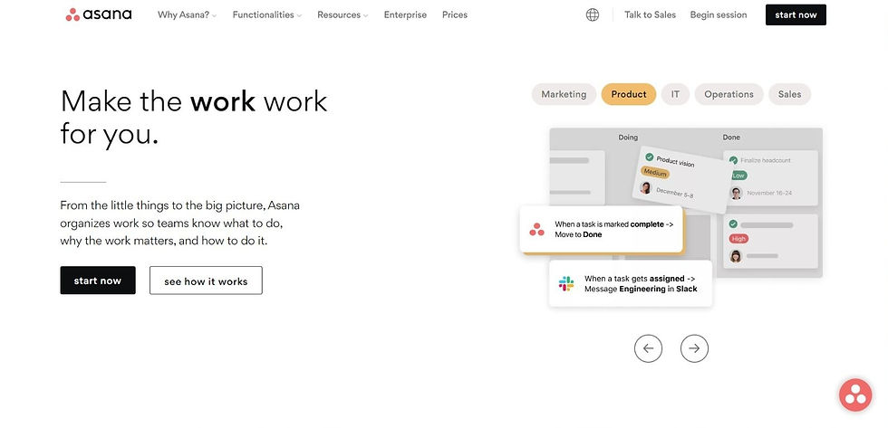 Project management website Asana