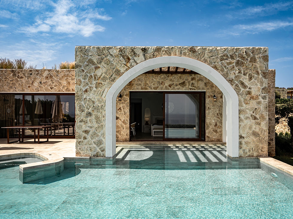 The spacious three-bedroom sea front pool villa at Lesante Cape. You could access the pool straight from your bed!