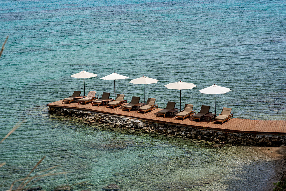 The private pier and beach at Lesante Cape, a true unique corner and escape.