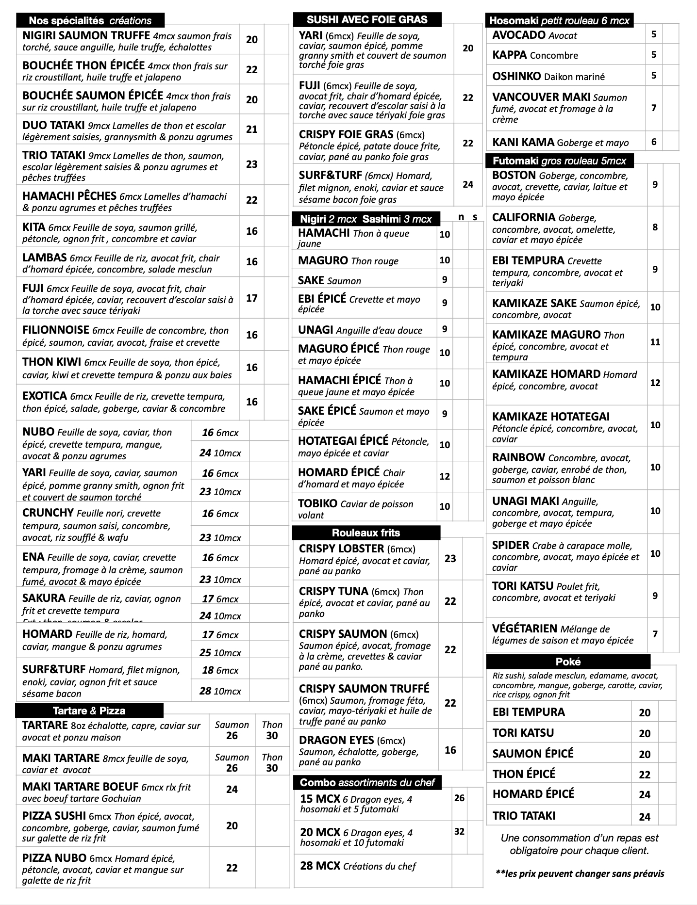 Aperçu du menu Nubo — page 2