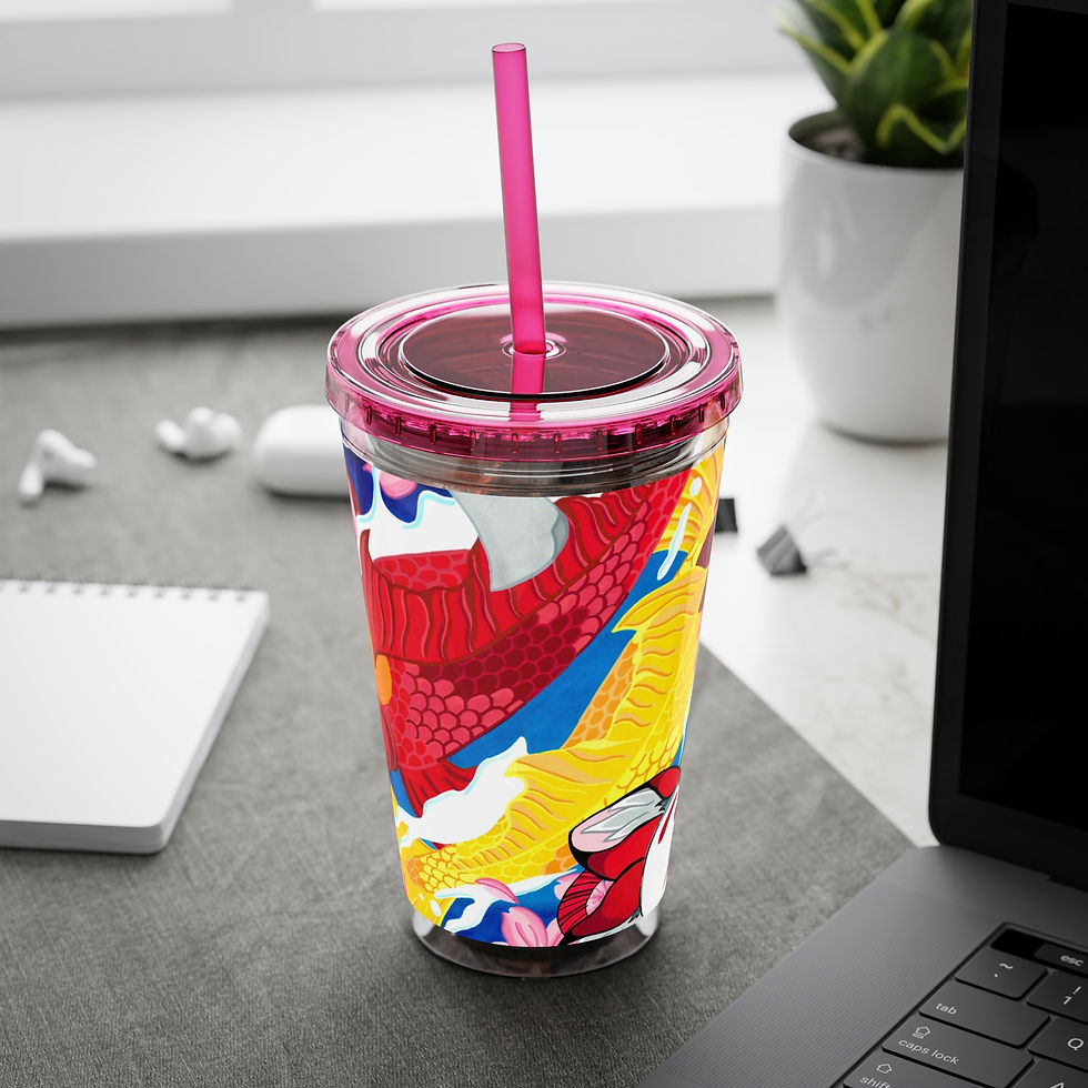 Thumbnail: Colorful kawaii graphic tumbler with pink straw