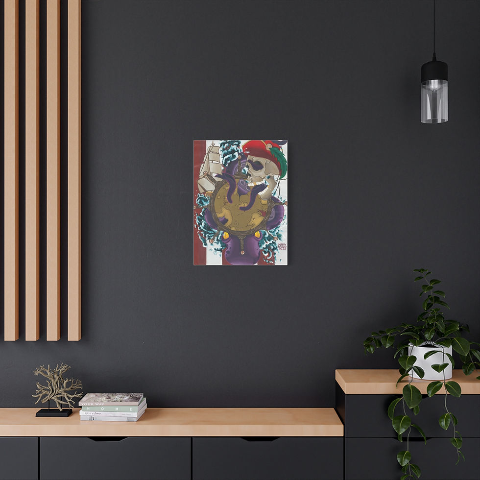 Bold Japanese fox and koi canvas print on a dark wall.