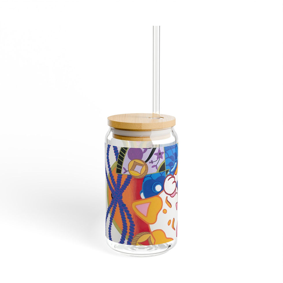 Thumbnail: Vibrant floral octopus glass cup with bamboo lid