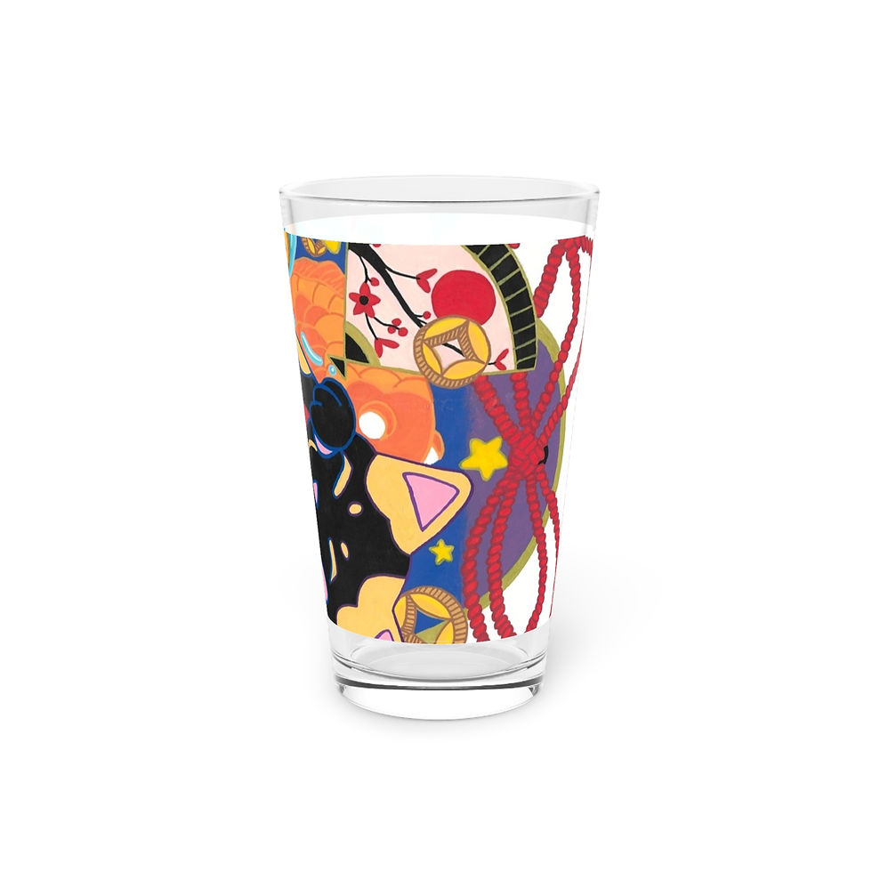 Thumbnail: Glass with colorful Asian-inspired graphic