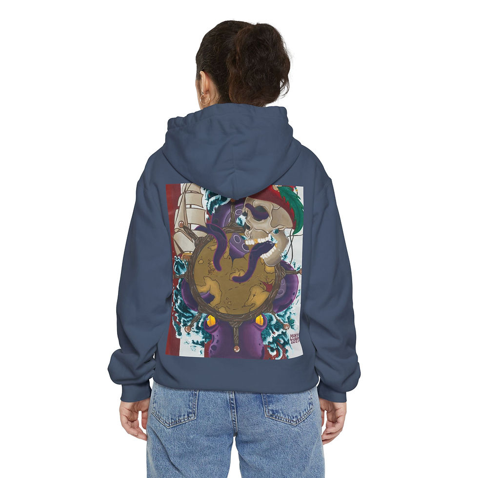 Thumbnail: Back of Octopus Skull Hoodie with nautical graphic