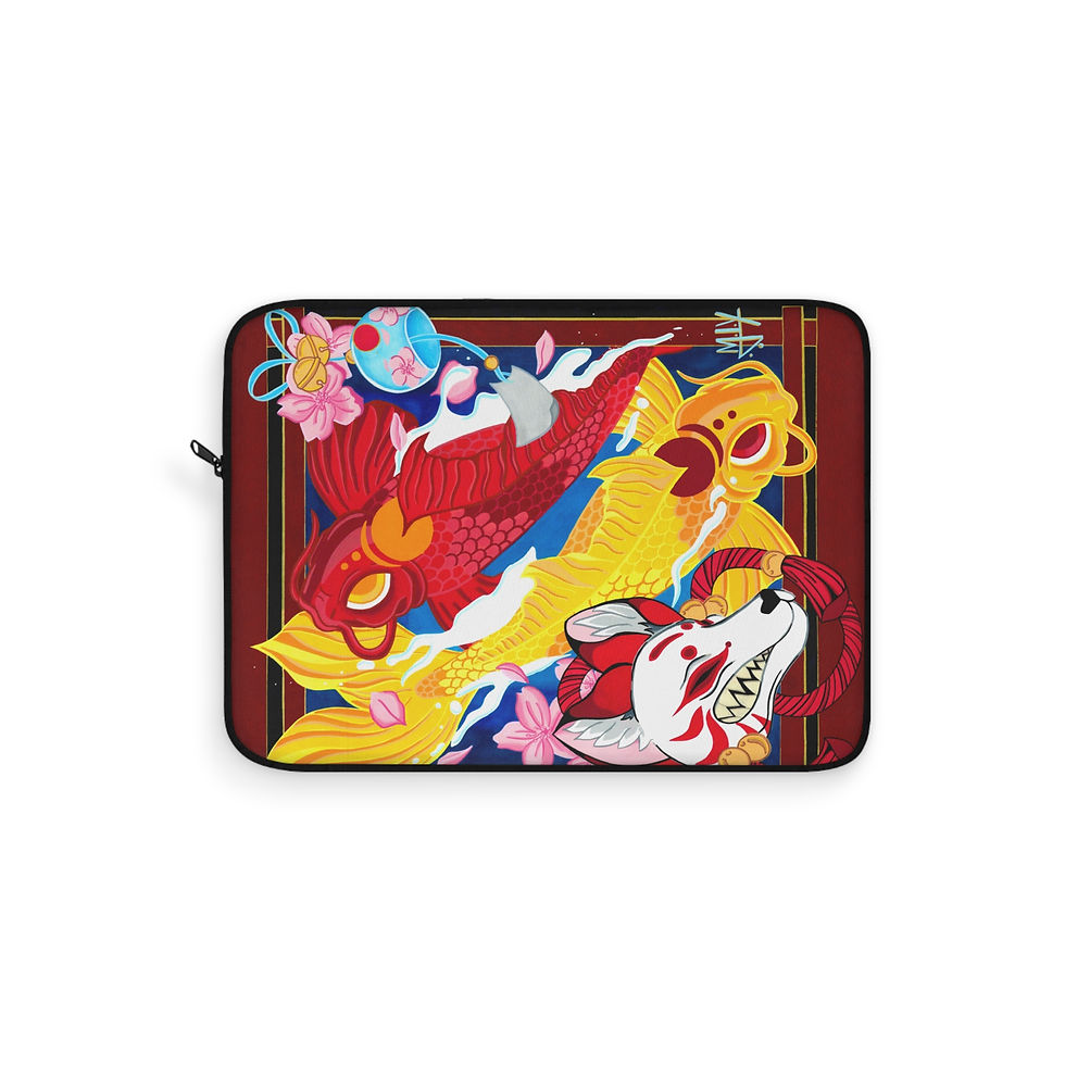 Thumbnail: Kitsune fox mask and Koi fish laptop sleeve