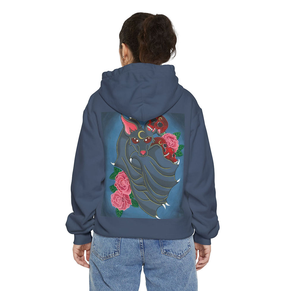 Thumbnail: Blue hoodie with Kitsune and red roses graphic
