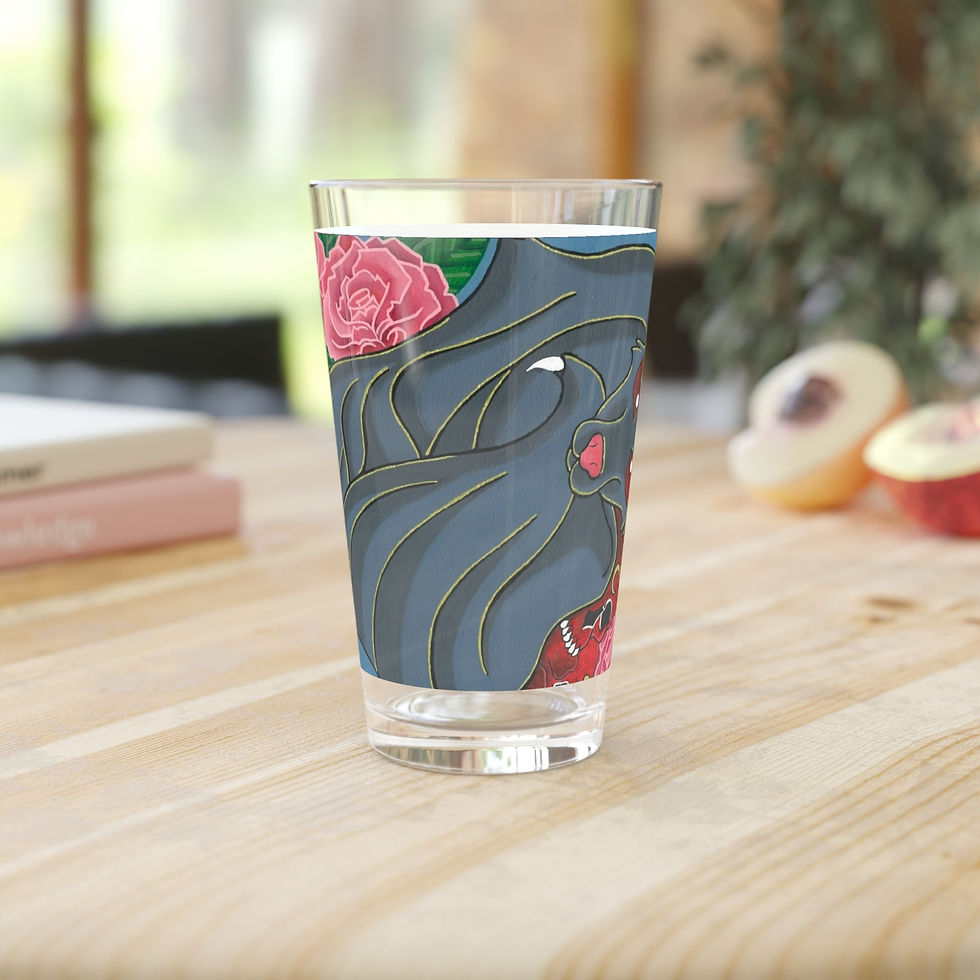 Thumbnail: Drinking glass with octopus tentacle and rose design