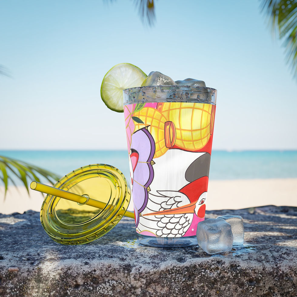 Thumbnail: 16oz Sunsplash Tumbler with Straw — Colorful Floral Fox Art Travel Cup