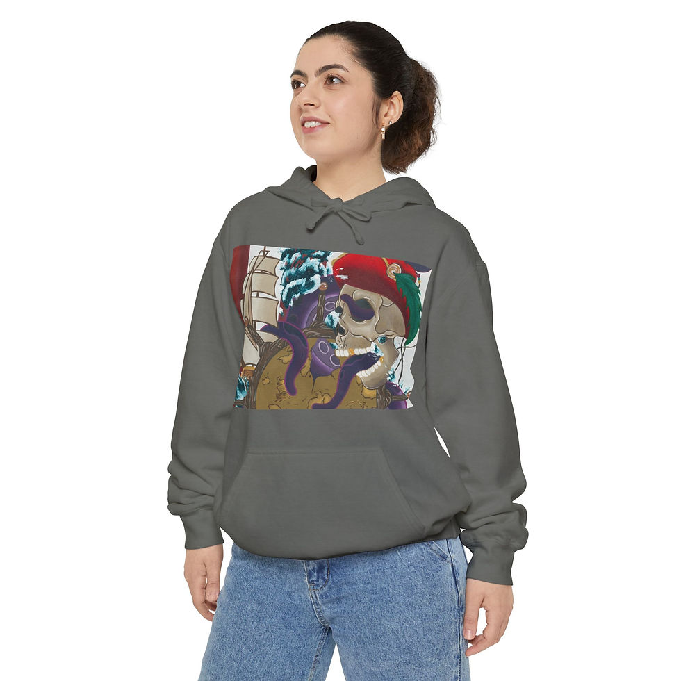 Thumbnail: Woman wearing grey Octopus Skull Hoodie