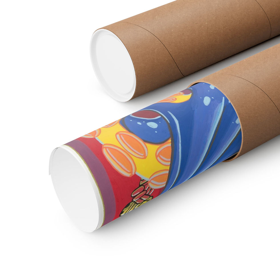 Thumbnail: Rolled graphic prints in tubes, one showing a vibrant design