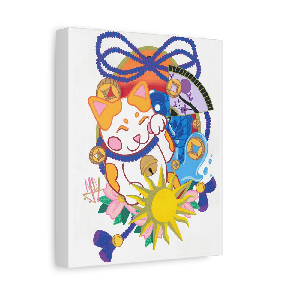 Thumbnail: Colorful Maneki-neko lucky cat art on canvas