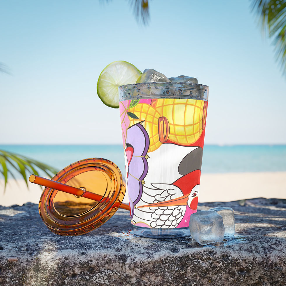 Thumbnail: 16oz Sunsplash Tumbler with Straw — Colorful Floral Fox Art Travel Cup