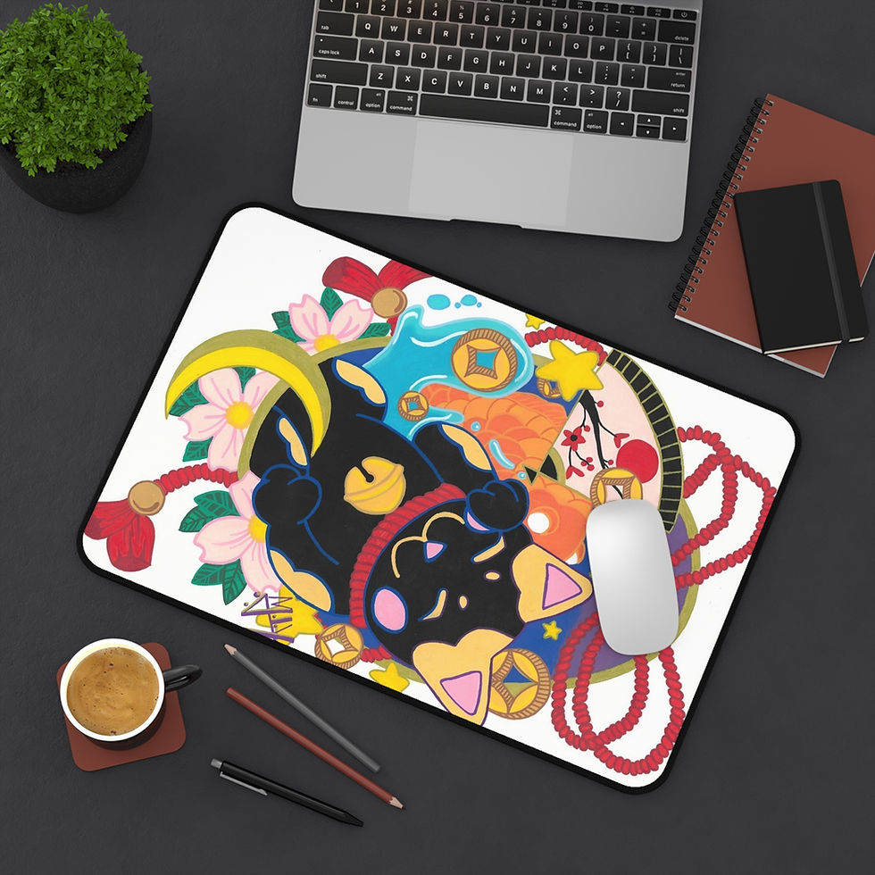 Vibrant Japanese art mouse pad with black cat