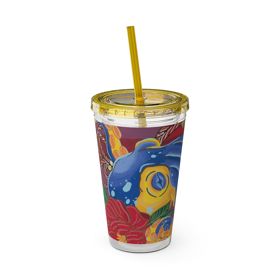Thumbnail: Sunsplash Lucky Cat Panther Tumbler with straw and gold lid