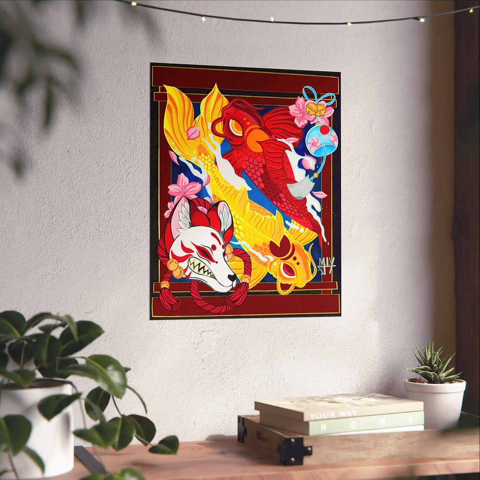 Thumbnail: Stylized fox and colorful abstract art piece on a wall
