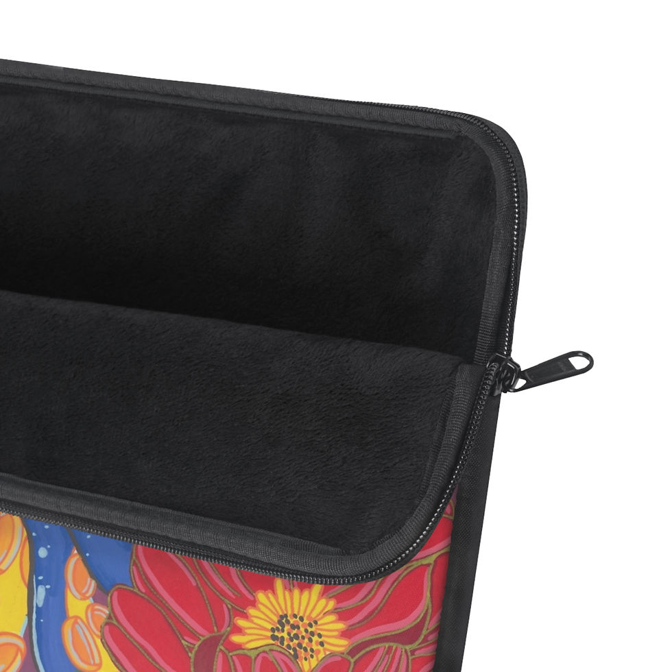 Thumbnail: Open laptop sleeve, red floral pattern, black interior