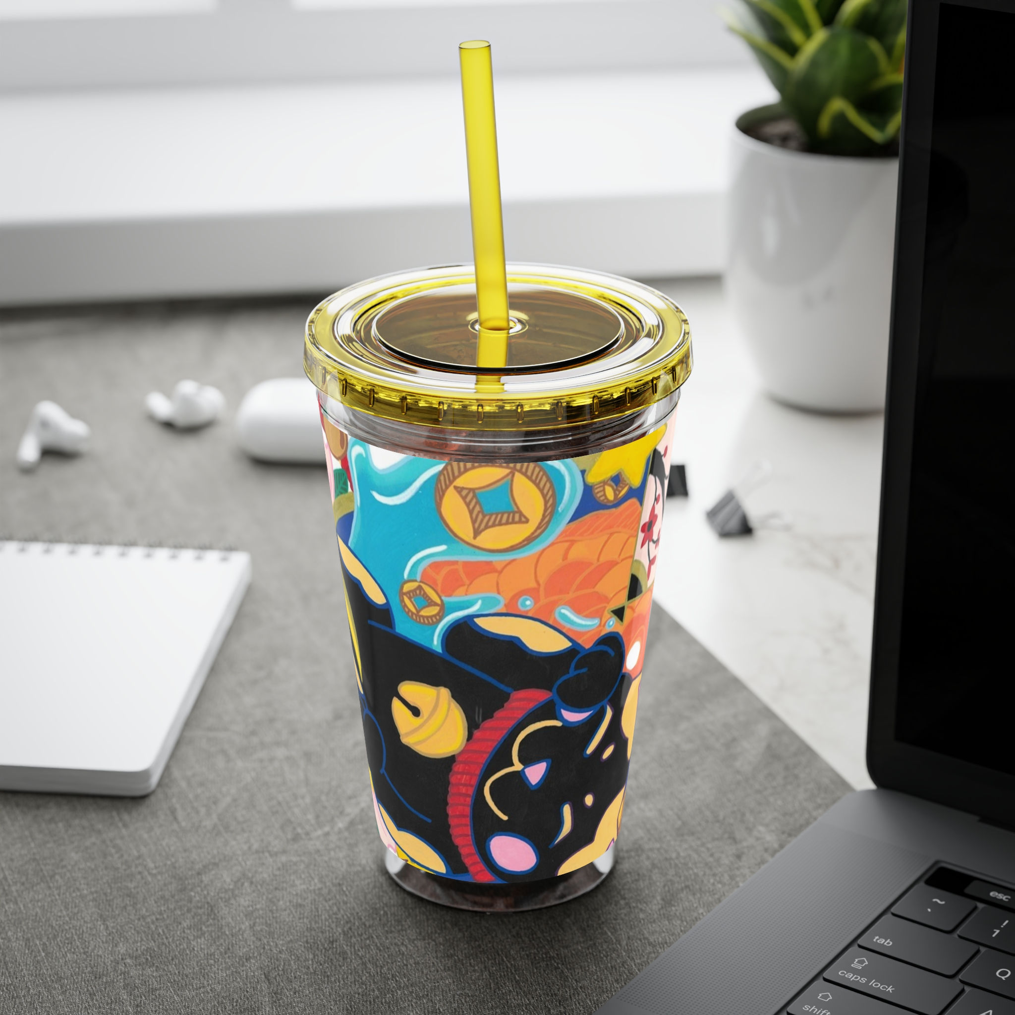 Sunsplash Lucky Cat Panther Tumbler with straw