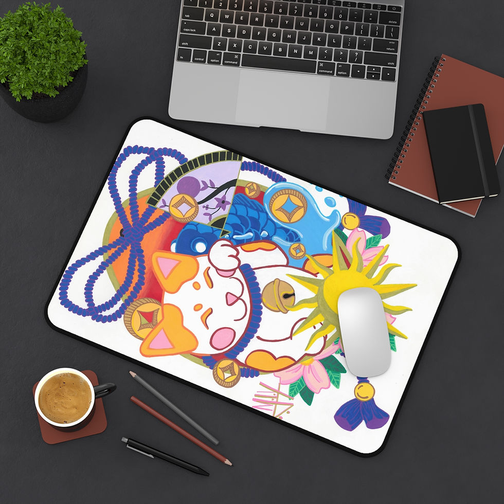 Sun & Luck Cat mousepad on desk