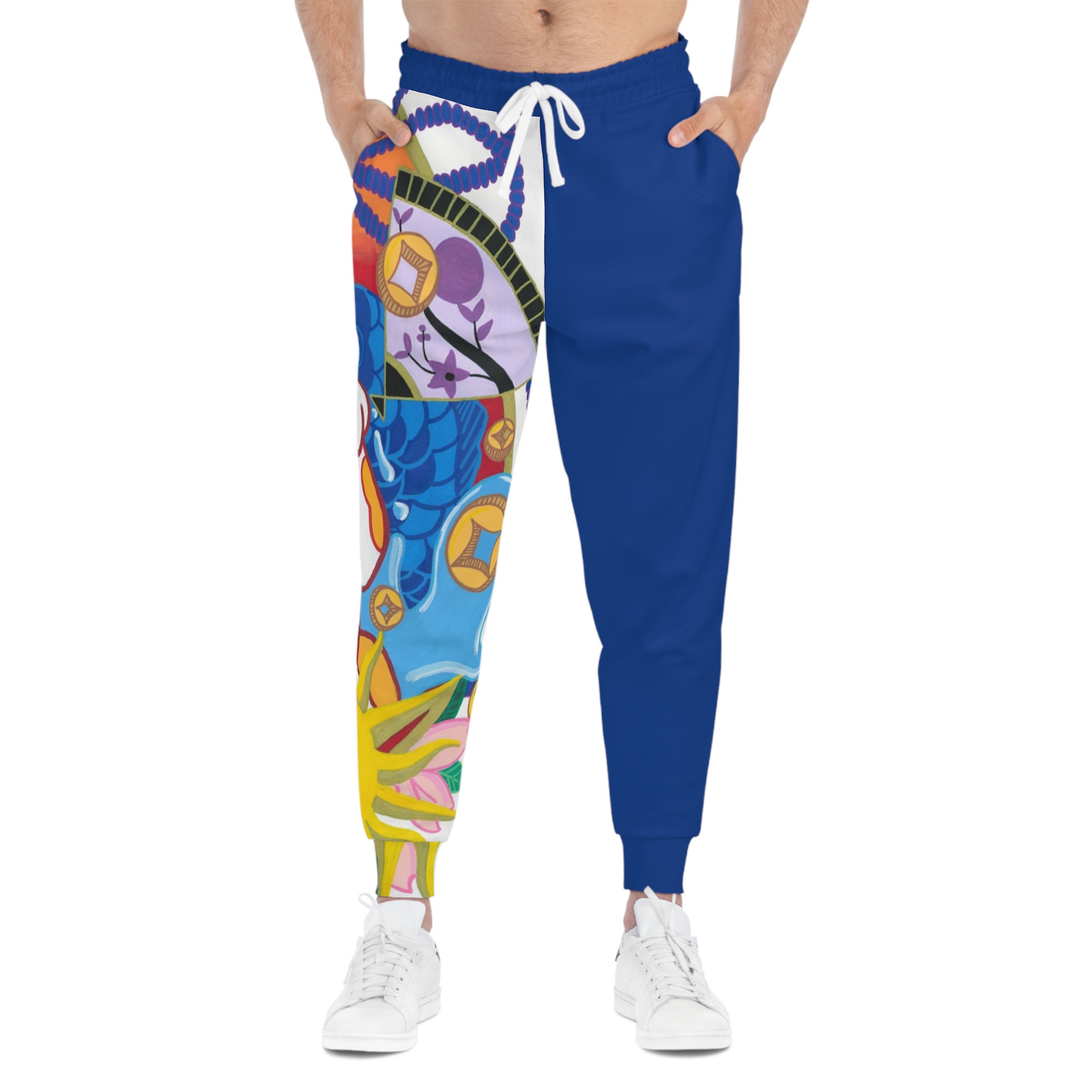 Kawaii Lucky Cat athletic joggers, bright blue