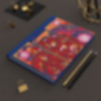 Blue notebook with vibrant Asian dragon and lantern graphic