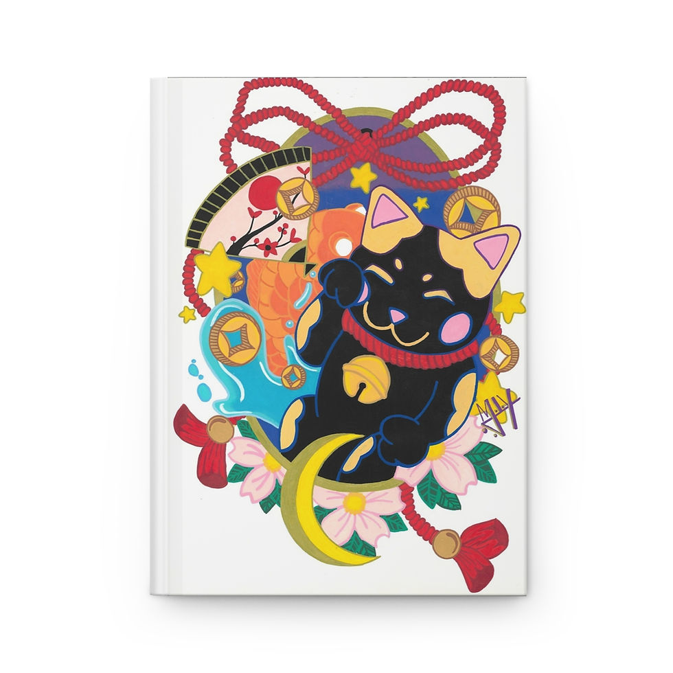 Colorful Maneki Neko design on notebook cover