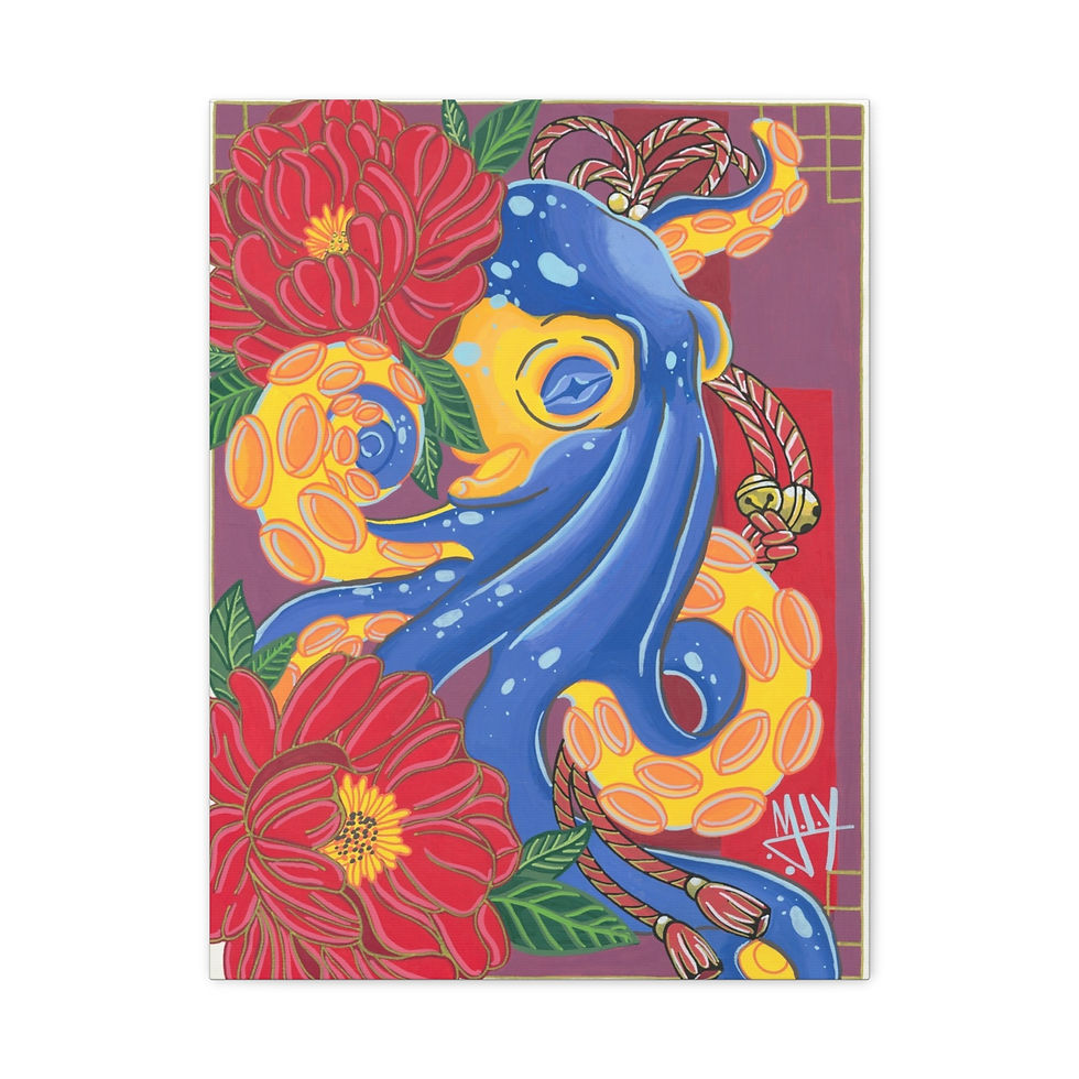 Thumbnail: Blue octopus with red flowers