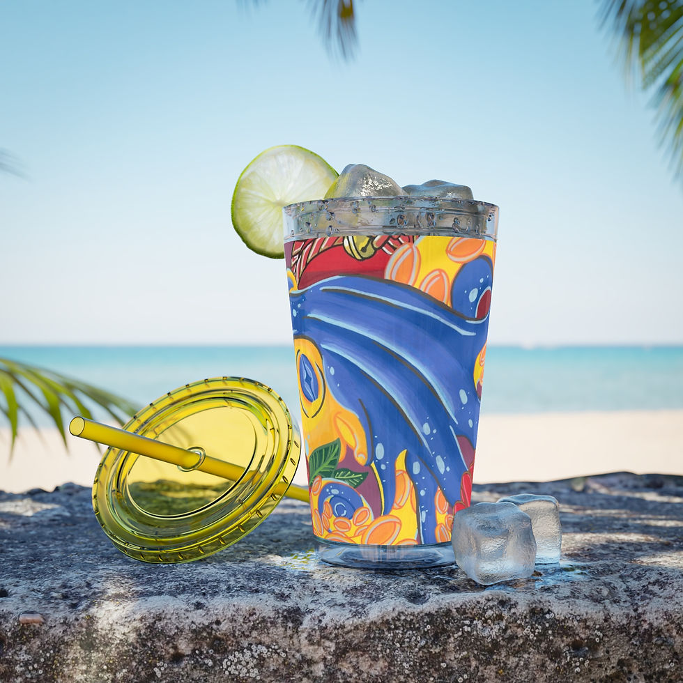 Thumbnail: Sunsplash tumbler with straw, lime, and ice on a beach rock